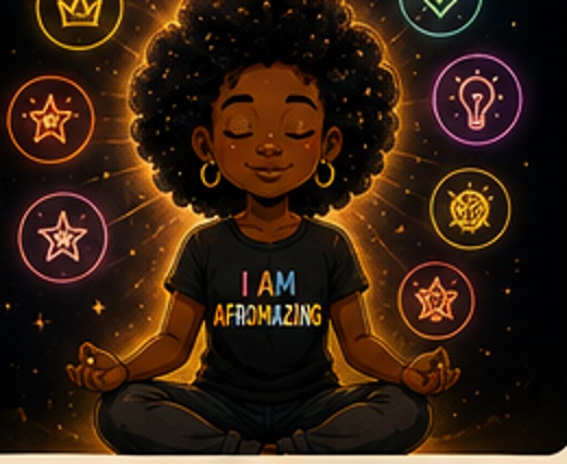 Girl meditating with a glowing afro