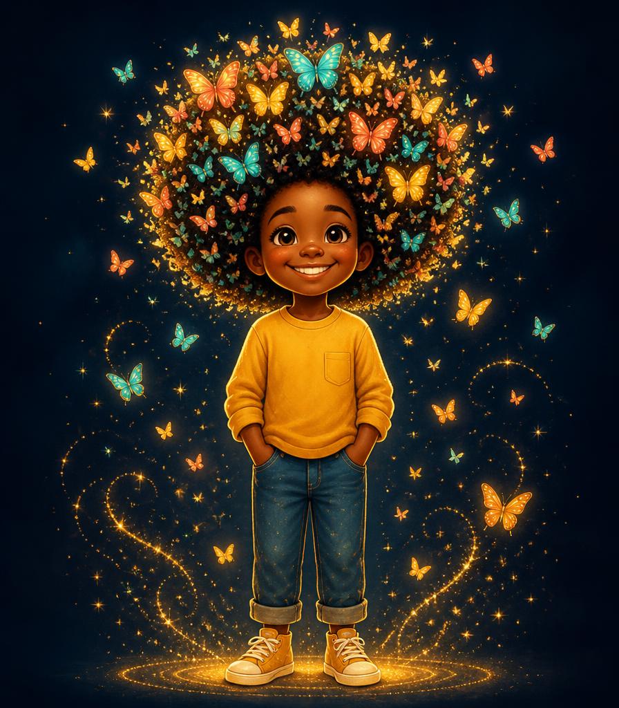 Child wearing the butterfly crown
