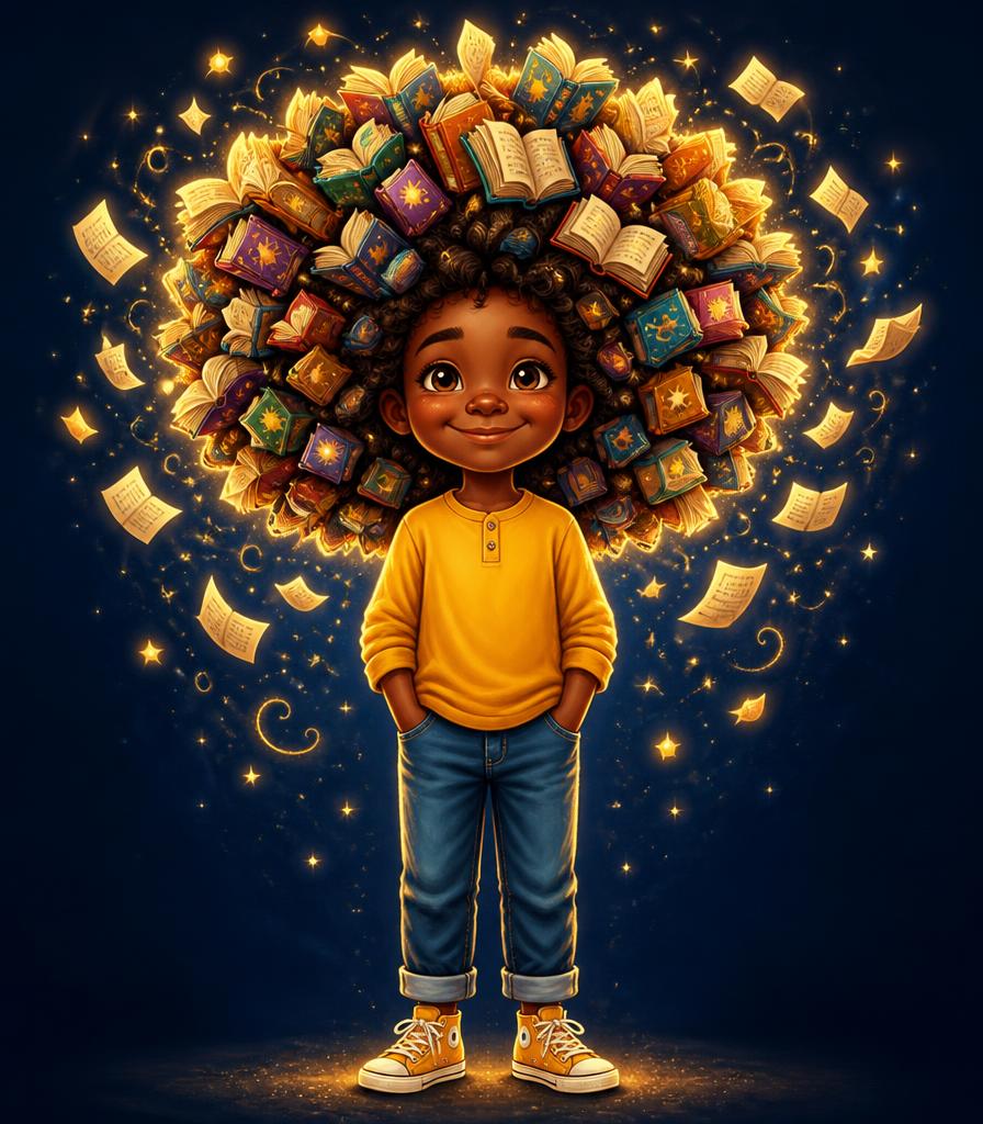 Child wearing the library crown