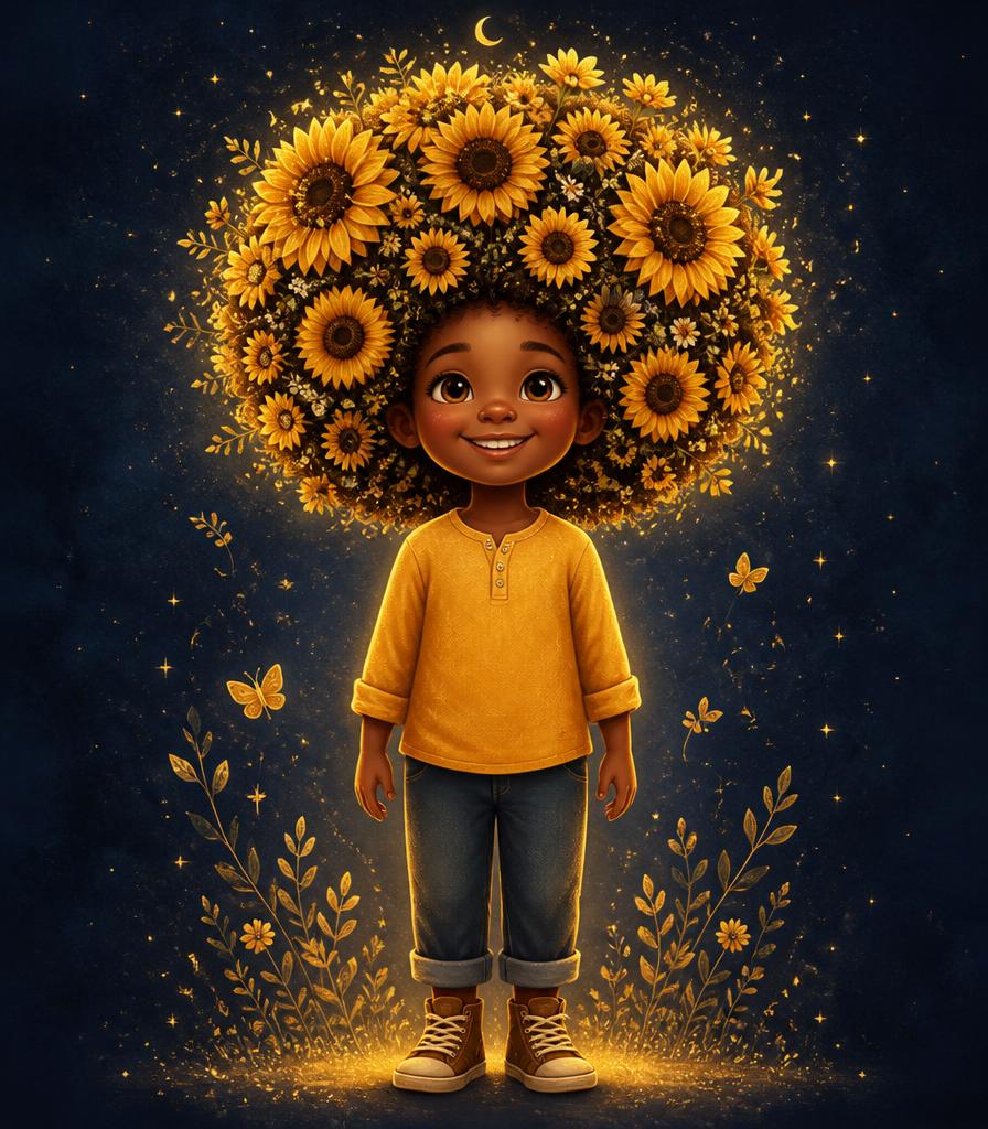 Child wearing the sunflower crown