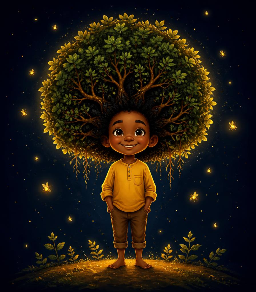 Child wearing the tree crown